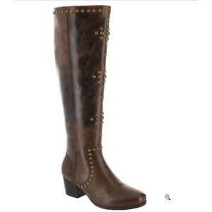 Masseys Womens Full Grain Leather‎ Studded Knee High Western Boots 11 WIDE NEW